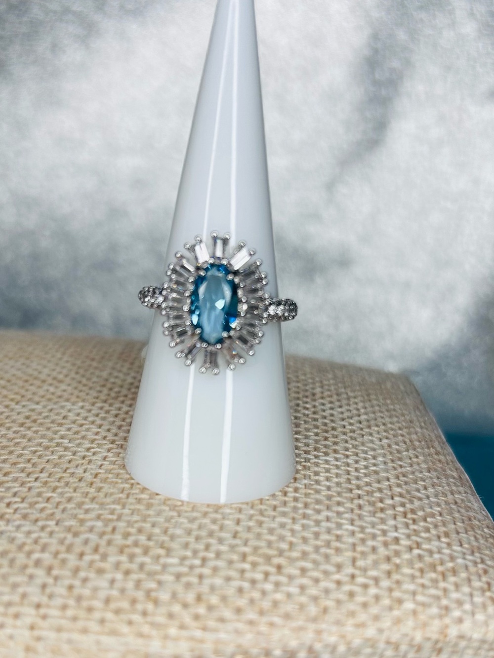 Bomb party ring a sparkling gaze lab created blue topaz size 7